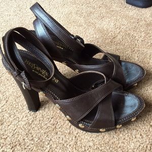 Yves Saint Laurent Rive Gauche Brown Studded Sandals, European Size 37